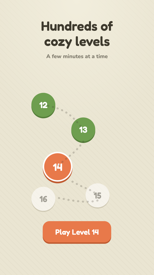 The SoliWords level map, with completed levels marked and level 14 ready to play.